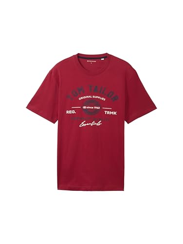 TOM TAILOR Herren T-Shirt mit Logo-Print aus Baumwolle, Deep Red, S – Ansicht 5