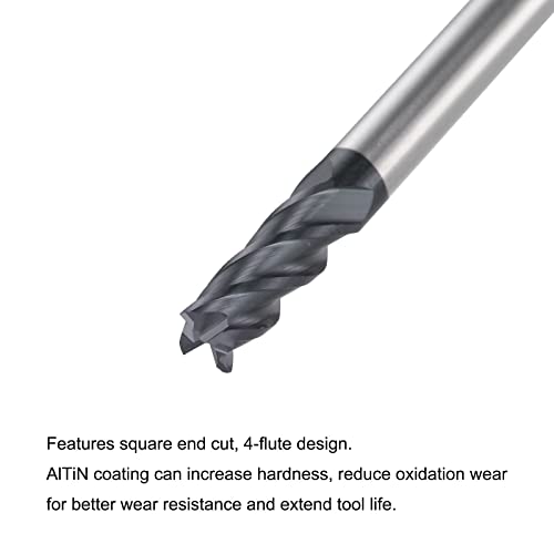 Image of uxcell Square Nose End Mill, 4mm Tip Dia Solid Carbide AlTiN Coated CNC Router Bits 4 Flute Spiral Milling Cutter HRC45 with 4mm Shank 50mm (2-inch) Length