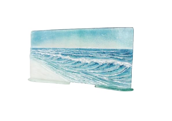 Wave Panel - Freestanding glass wave Artwork 40x20cm glued to 2 oval glass feet - Handmade by Matt Adkins in Dorset, UK