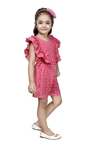 Image of Sky Heights Short Frilled Printed Jumpsuit For Girls