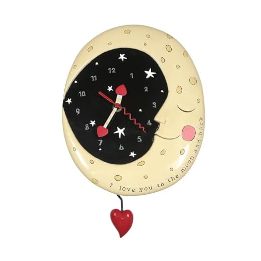 Enesco Allen Designs Love You to The Moon and Back Heart Wall Clock- Battery Operated Pendulum Analog Clock, Stone Resin Decorative Clocks for Walls Home Decor Kitchen Clocks, 9 Inch