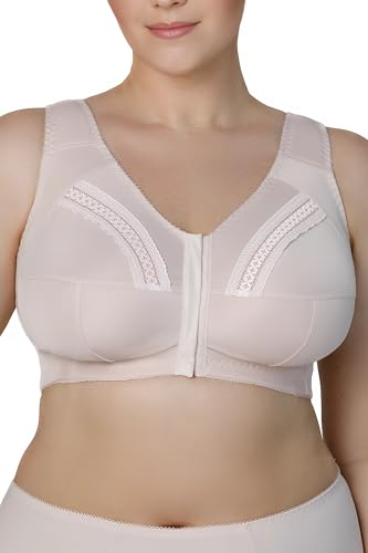 Sermija Women's Soft Bra without Underwire with Front Closure - Minimiser Bra with Lace for Large Sizes - Comfort Full Cup Plus Size Underwear for Large Bust Front Closure, skin-coloured, 44G