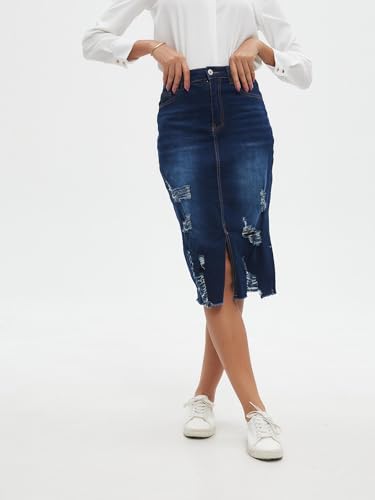 Women's Denim Skirt High Waisted Stretch Distressed Midi Skirt for Everyday Chic Y2K Style2