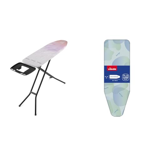 Tabla de Planchar Vileda Diamond | Más Larga y Nueva | Extra Estable | Altura Ajustable hasta 97cm & Funda para Tabla de Planchar 172217 Premium 2 en 1, se Adapta a Tablas de 110, 130 x 30 y 45 cm