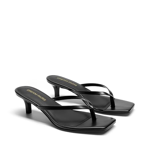 Image of DREAM PAIRS Kitten Heels for Women Flip Flop Low Heels Square Open Toe Sandals Thong 1.97 Inch Heeled Sandals for Summer Vacation