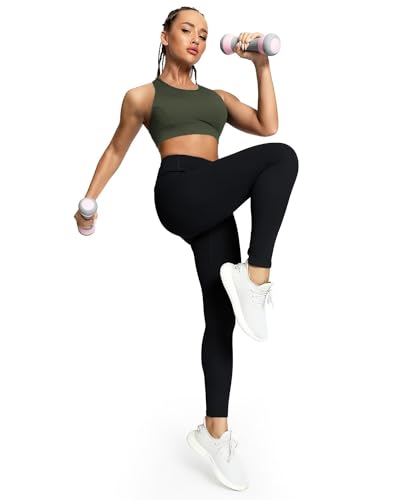 Image of QUEENIEKE BareFlow Women's Sports Bras with Phone Pocket Medium Impact Padded Racerback Workout Gym Crop Top Running Yoga Bra