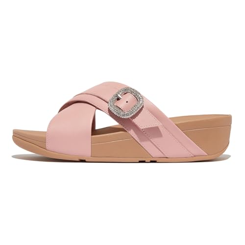 Image of FitFlop Women's Lulu Crystal-Buckle Leather Cross Slide Sandal