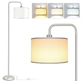 [Upgraded] LED Floor Lamp for Living Room, 3 Color Temperature Floor Lamp with Foot Switch Modern Standing Lamp Tall Pole Floor Reading Lamp for Bedroom Study Room, Bulb Included Silver (One Shade)
