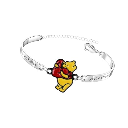 TLDXDOU Cute Cartoon Bear Bracelet Charm, Stainless Steel Bracelets Gifts for Women and Men (Yellow)