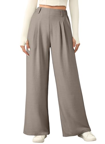 EVALESS Womans Wide Leg Pants Summer Work Business Casual Linen Texture Trousers High Waisted Palazzo Pants Ladies 2026 Fashion Flowy Comfy Slacks with Pockets Grey X-Large