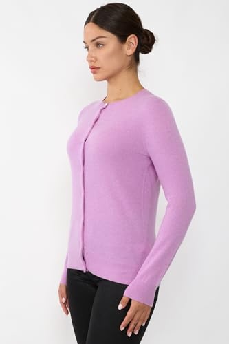 Image of JENNIE LIU Women's 100% Cashmere Button Front Long Sleeve Crewneck Cardigan Sweater