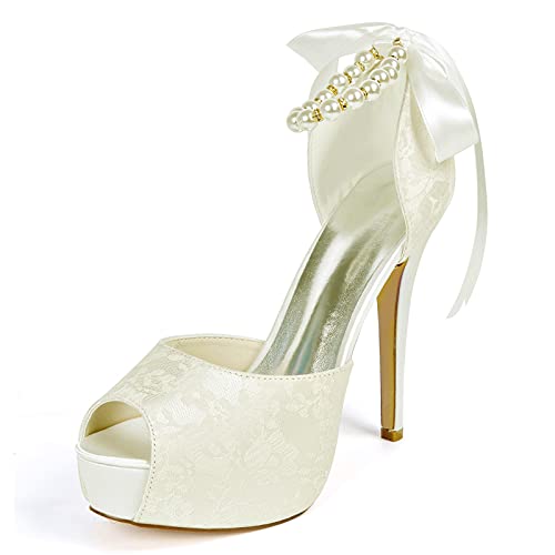 Chaussures de mariage pour femmes avec dentelle blanche et perles