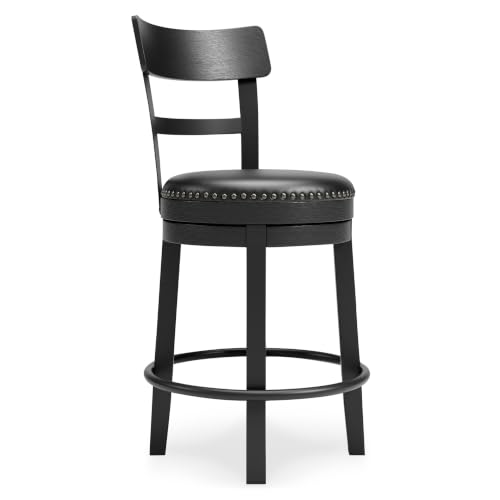 Signature Design by Ashley Valebeck Faux Leather Upholstered Swivel Barstool, Nailhead Trim, Solid...