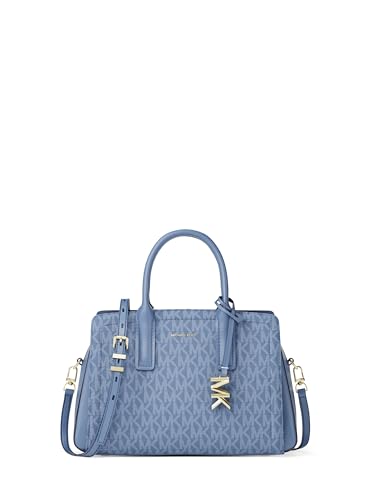 Michael Kors Bolsa pequena Laila, ferragens douradas/Sarja revestida com assinatura Tonal MK/Azul francês
