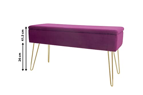 Banco acolchado con almacenamiento ECHTWERK rectangular de terciopelo baya 75x30x42 cm 4