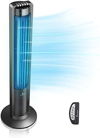 Airvention Oscillating Tower Fan With Remote, 43 Inch Quiet Air Circulator, 115° Oscillation, Space Saving Stand Fan, For Home, Office or Bedroom, Ultra Quiet Operation, 3 Speeds, X01A, Black