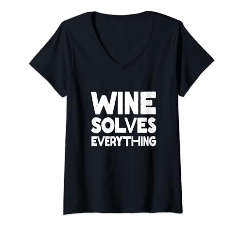 Donna Wine Solves Everything - Divertente slogan "Food & Drink" Maglietta con Collo a V