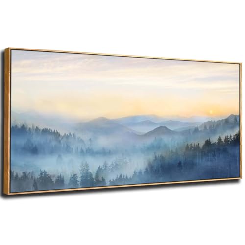 Home Decor Mountain Wall Art Blue Large Framed Artwork for Living...