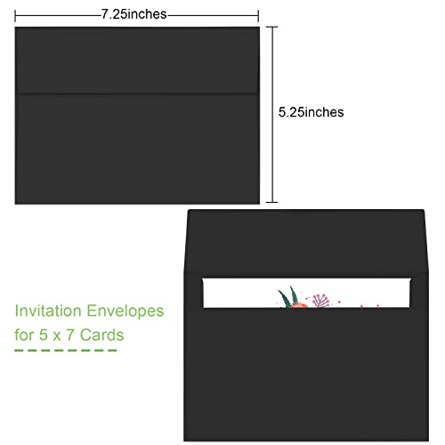 Image of 50 Packs 5x7 Envelopes, A7 5x7 Envelopes for Invitations, Printable Invitation Envelopes Self Seal for Weddings, Invitations, Photos, Greeting Cards, Mailing (Black)