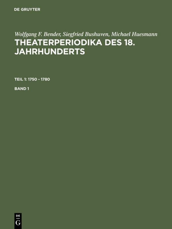 1750 - 1780: Bd. 1. Bibliographie, Inhaltsverzeichnisse und Einzelregister; Bd. 2. Gesamtregister (Theaterperiodika des 18. Jahrhunderts, Teil 1) (German Edition)      Hardcover – October 17, 1994