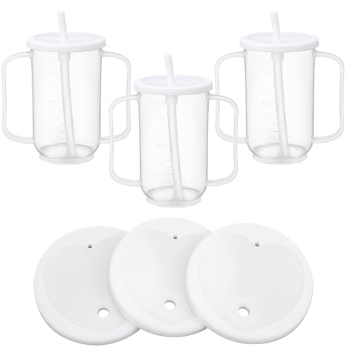 Sliner 3 Pcs Adults Sippy Cups for Elderly 12 oz Straw Sippy Cups with 2 Handles No Spill for Adults...