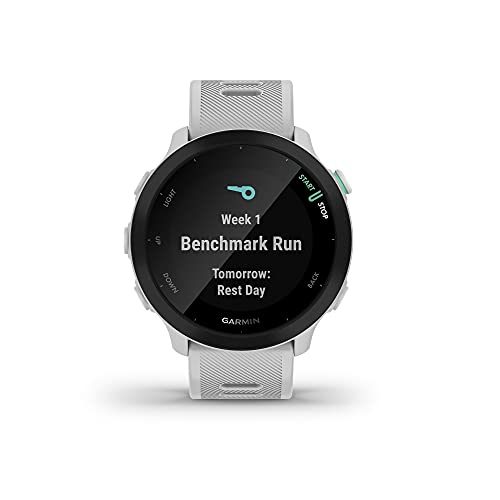 Garmin – Forerunner 55 - Montre GPS multi-activités running avec fonctions d’entrainement Garmin Coach et cardio au poignet – Blanche