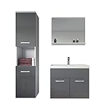 Badezimmer Badmöbel Set Montreal 60 cm Waschbecken Hochglanz Grau Fronten - Unterschrank Hochschrank Waschtisch Möbel