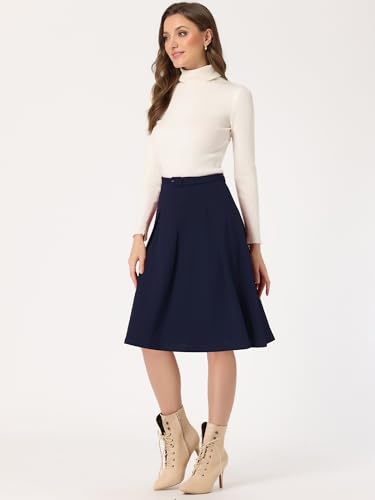 Image of Allegra K Women's Office Work Skirts Belted Waist Midi A-Line Pleated Skirt