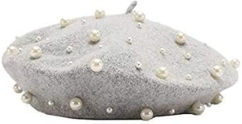 Vintage Beret Hat Pearl Wool Lady Winter Warm Hat Beanies Artist Hat