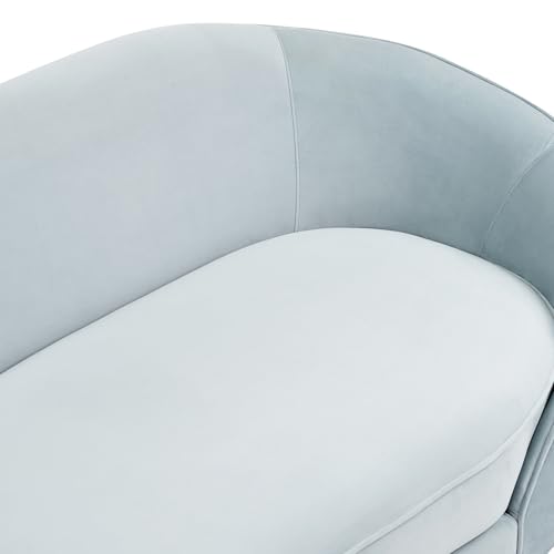 Beliani 3er Sofa Samt blau gebogen oval mit schwarzen Metallbeinen Retro Glamourös Savar – Bild 7