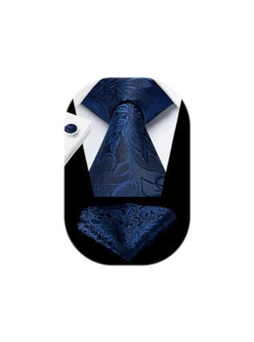 Image of HISDERN Ties for Men Paisley Floral Mens Ties and Pocket Square Cufflinks Set Classic Business Necktie Handkerchief