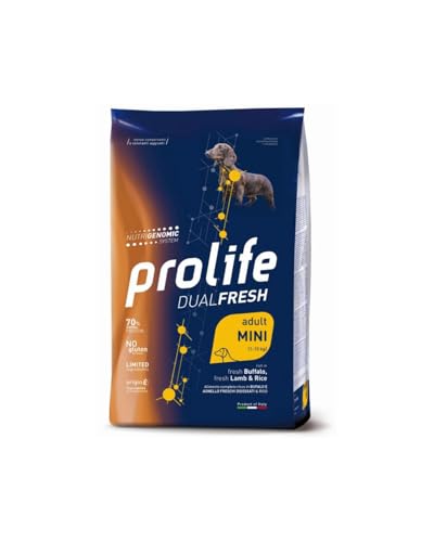 Prolife Perro Adult Dualfresh Mini Cordero, Búfalo y Arroz, alimento seco completo para perros adultos de talla pequeña, paquete de 2 kg