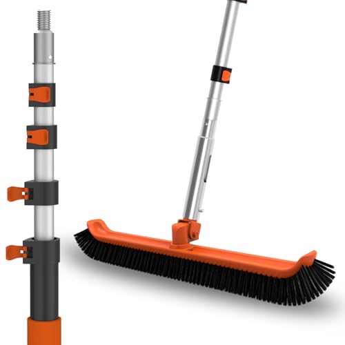 LAANPOLE Pool Brush with Pole 16FT Heavy Duty Telescopic Pool Pole with 18 Pool Brush Swimming Pool Scrubber Brush Head for Cleaning Walls Tiles & Floors