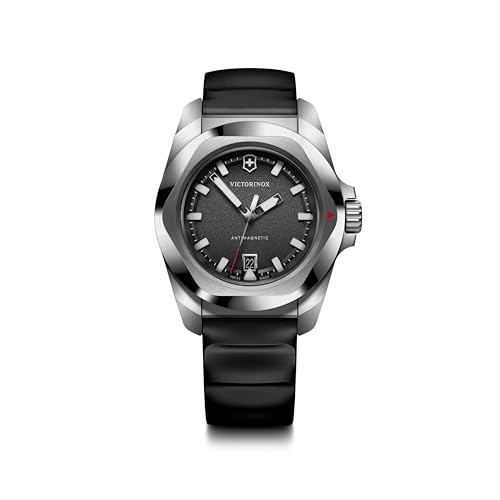 Victorinox I.N.O.X 242028   Reloj de cuarzo con esfera negra y correa de goma negra, 41 mm