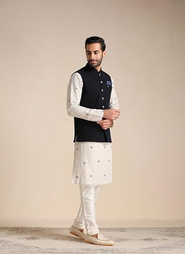 Image of Manyavar Men's Rayon Blend Textured Ethnic Jacket (1pc)