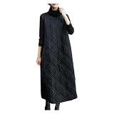 Feature Design: Womens winter dresses pull on closure, high neck, long sleeve, plaid pattern quilted, 2 side entry pockets, a-line long swing, relaxed fit