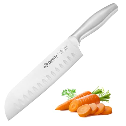 Family Cuchillo de Chef Japonés 31 cm, Una Sola Pieza de Acero Inoxidable con Mango Hueco, Filo Pulido y Preciso, Ideal para Cocina Profesional y Hogar
