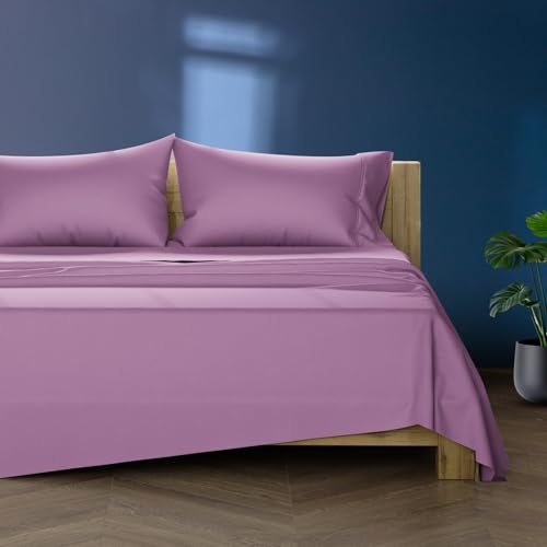 Image of TEXAS LINEN CO. 100% Egyptian Cotton Sheets Queen Size - Luxury 1000 Series Lonestar Lovin' Collection Bed Sheets Queen Size Set (4 PC, Plum), Cooling, 16 inch Deep Pocket, Sateen Weave Hotel Sheets