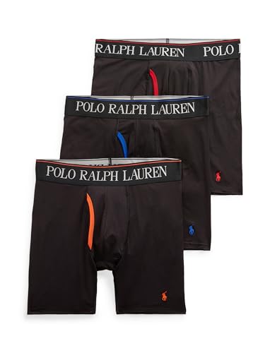 POLO RALPH LAUREN 4D Flex Microfiber Long Leg Boxer Brief 3-Pack Polo Black LG