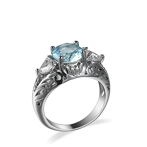 Wycian Thumb Rings, Aquamarine Engagement Ring Cubic Zirconia Silver-Plated-Base Simple Size for Women Girls Jewelry Gifts