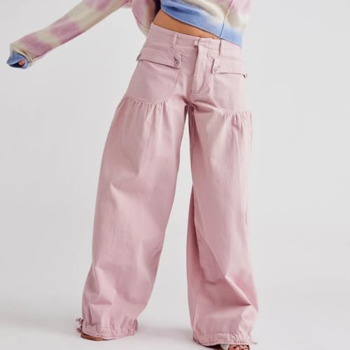 Lotus Tube Jeans for Women,Mid Rise Lotus Ruffle Jeans,Casual Loose Wide Leg Denims with Adjustable Drawstring2