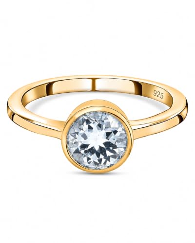 Image of 925 Sterling Silver 18K Gold Plated Birthstone 2 Ct Solitaire Natural Gemstone Ring for Women | Fine Jewelry Gift for Wife, Girlfriend, Sister, Birthday, Anniversary, Rakhi, Rakshabandhan, Valentine's