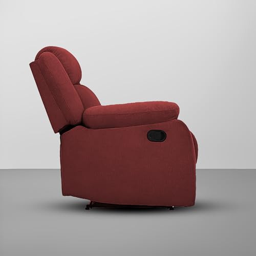 Image of Kayro Comfy Fabric | 1 Seater Recliner Sofa, Premium Fabric Upholstery, Soft Padded Body with Comfortable Cushions, Manual Recliner Chair for Living Room & Home Relaxation | Maroon