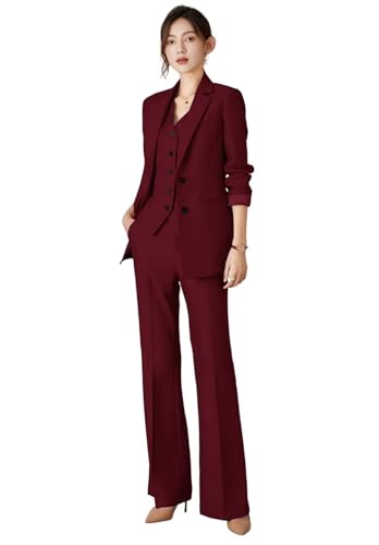 Womens 3 Piece Solid Work Blazer Vest Pant Business Office Lady Suits Sets