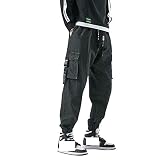 Cierre: Botón, Cremallera Hombres Joggers Cargo Denim Pantalones Baggy Harem Streetwear Styke Hombre Tobillo Harajuku Casual Hip Hop Jeans Pantalones Hombres (Color : Black, Size : (45-60kg) M)