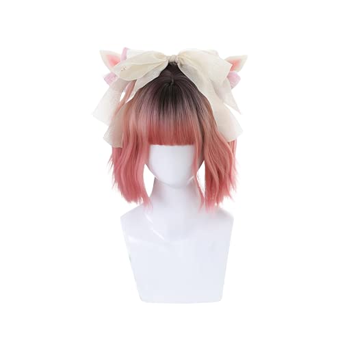 Ombre Pink Lolita Wig Natural Wavy Black Rooted Mixed Pastel Rose Pink Wigs Synthetic Heat Resistant Curly Hair for Women