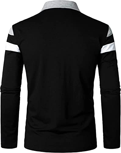 YTD Men's Long Sleeve Polo Shirts Quarter-Zip Casual Slim Fit Lapel Neck Basic Designed Cotton Shirts