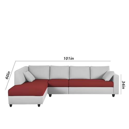 Image of Florian LHS 6 Seater L Shape Sofa Set for Living Room (Maroon Grey Fabric) Premium Fabric Sofa