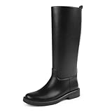 JOY IN LOVE Knee High Boots for Women Low Chunky Block Heel Faux Leather Wide Calf Riding Tall Boots Black Matte US9