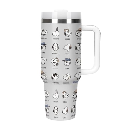 スヌーピー タンブラー 水筒 ドリンクカップ ウォーターボトル 大容量 ストロー 車用 蓋付き 取っ手付き 保温 保冷 直飲み ステンレス 持ち運び 真空断熱 40オンス 1180m?